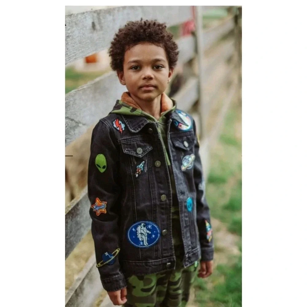 Lola + The Boys Kids Interstellar Patched Denim Jacket Sz 6 Astronauts Space